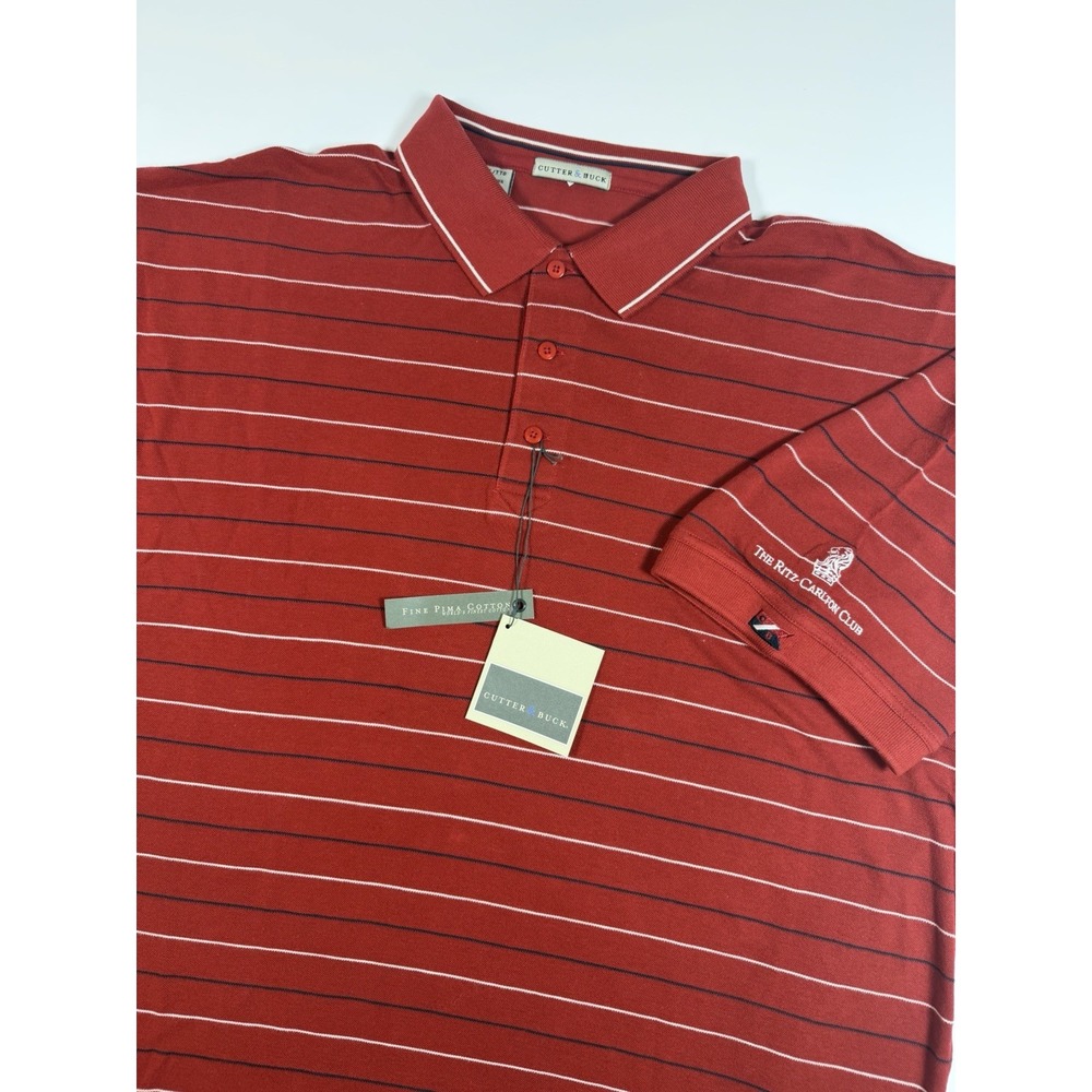 NWT Cutter & Buck The Ritz-Carlton Club Polo Mens XXL Red Pima Cotton Striped